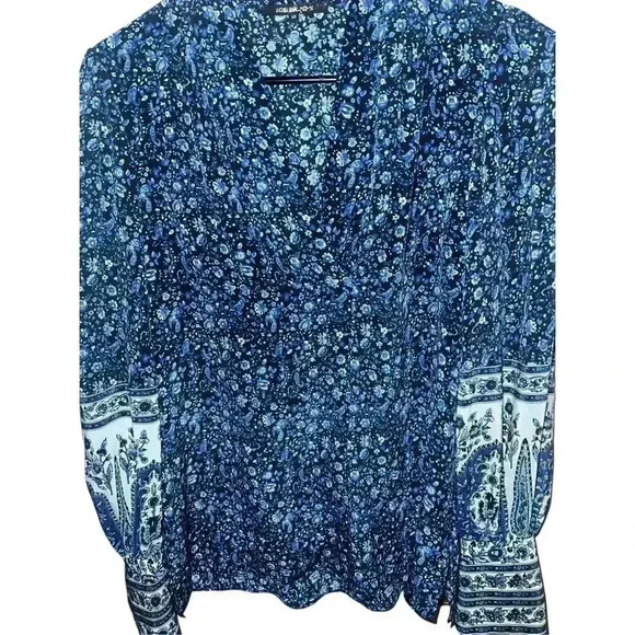 Kobi Halperin Silk Floral-Print Long Sleeve Sz xs Cottagecore V-neck Boho - Picture 3 of 7